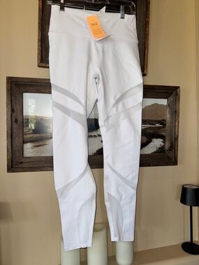 Fabletics White High-Waist Leggings with Mesh Panels